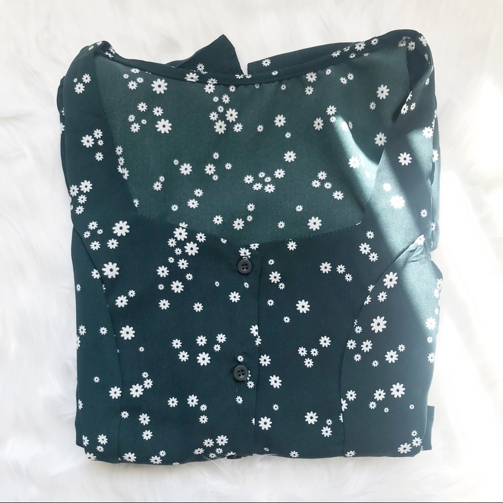 New Hunter Green Button Down Floral Mini Dress M